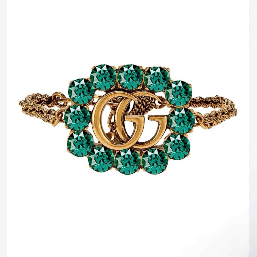 Authentic Gucci Antique Gold Plated Crystal Embellished GG Chain Bracelet - Picture 9 of 15